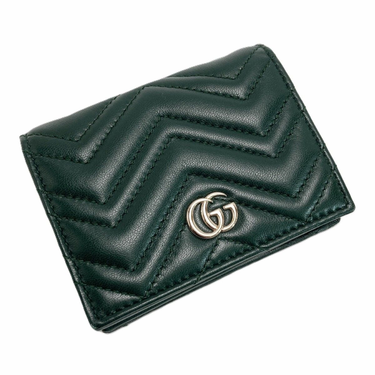Gucci GG Marmont Double Card Case Wallet Green Bifold Box with Cloth Handbag