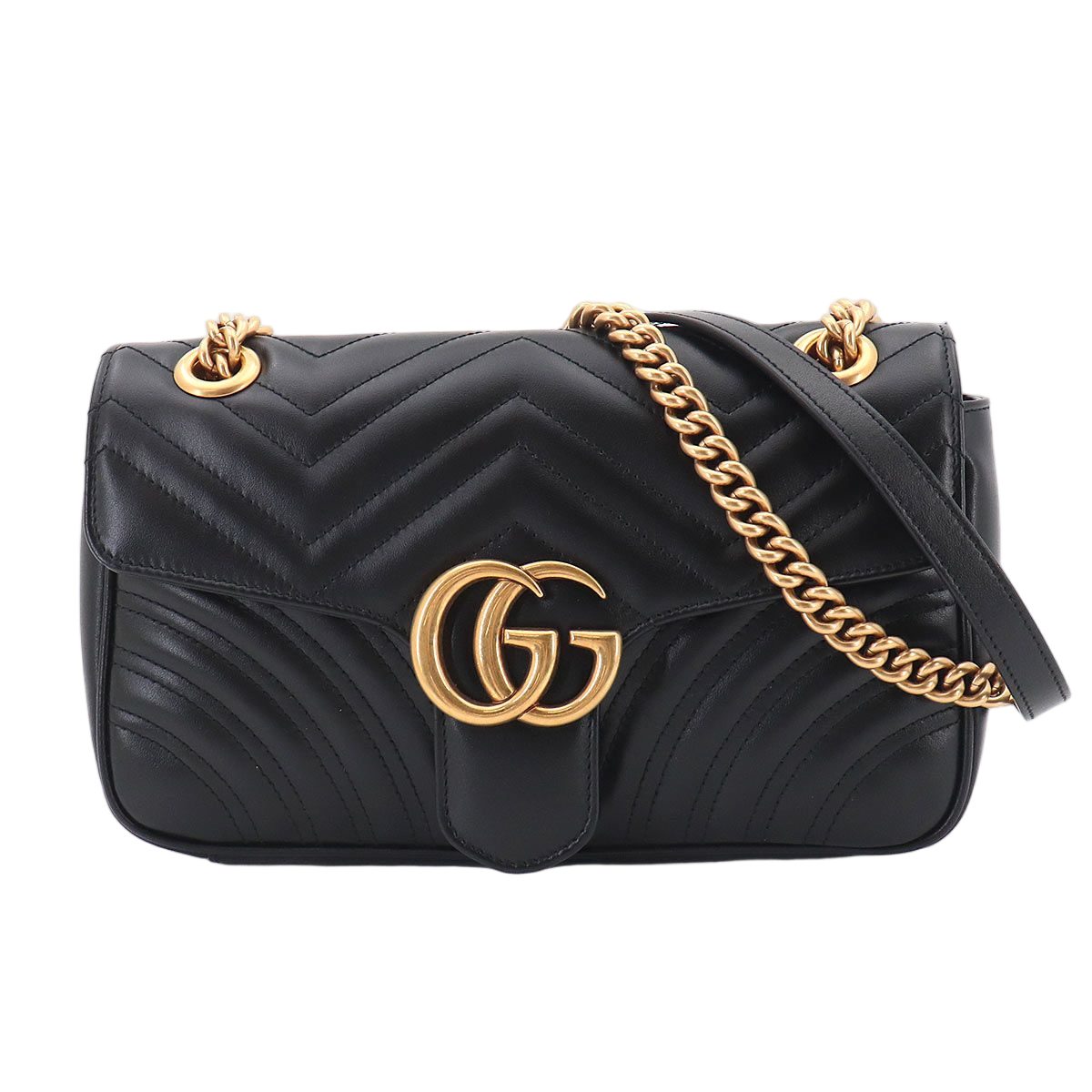 Gucci GG Marmont Shoulder Bag Leather Black Gold