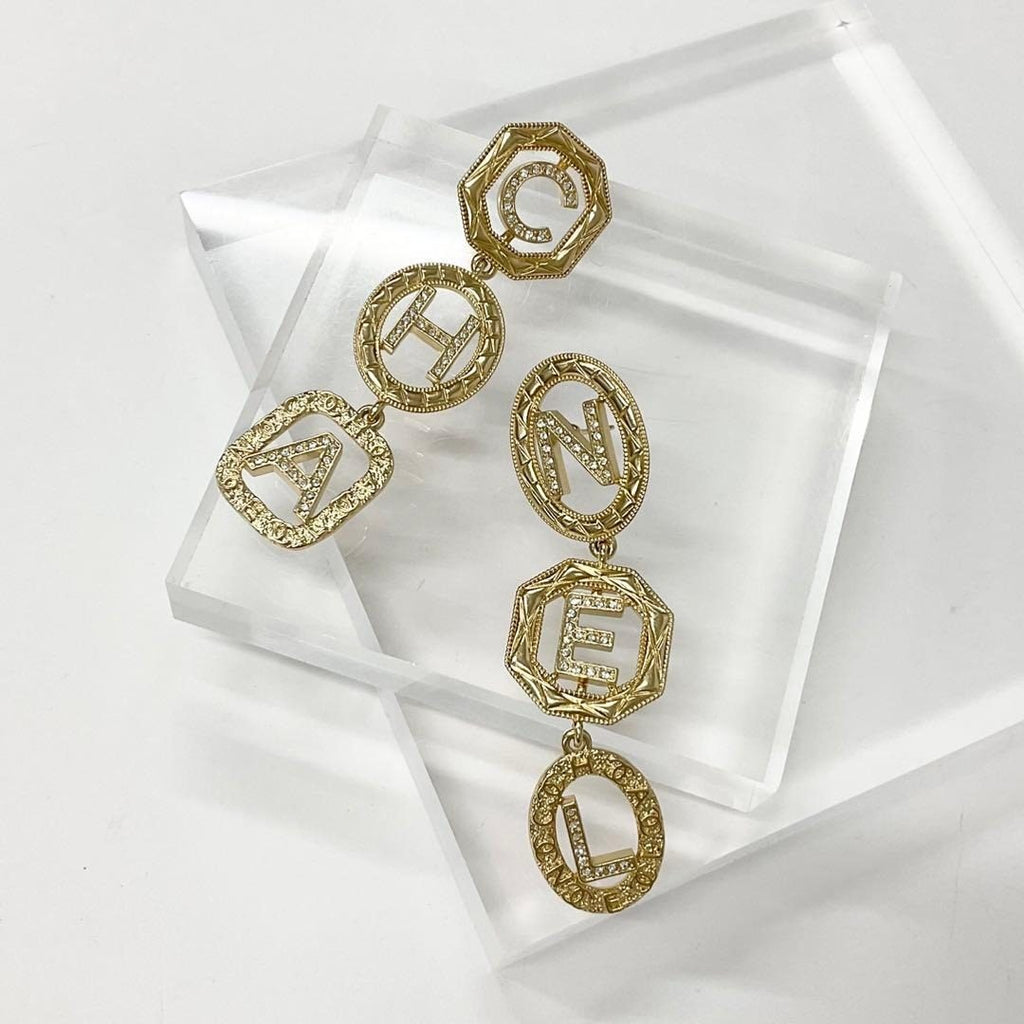 Chanel Earrings CC Logo Rhinestone Gold