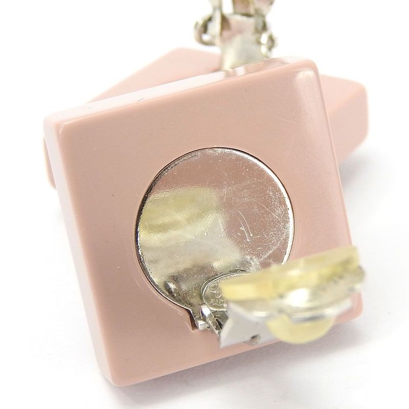 Chanel Earrings Square Coco Mark Heart Rhinestone Pink Silver Plated 04 — view 6