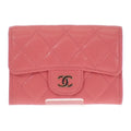 Chanel Classic Flap Card Case Coin Caviar Leather Pink CC Logo Gold Handbag