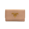 Prada Saffiano Metal Leather Pink Beige Key Case Gold Key Holder