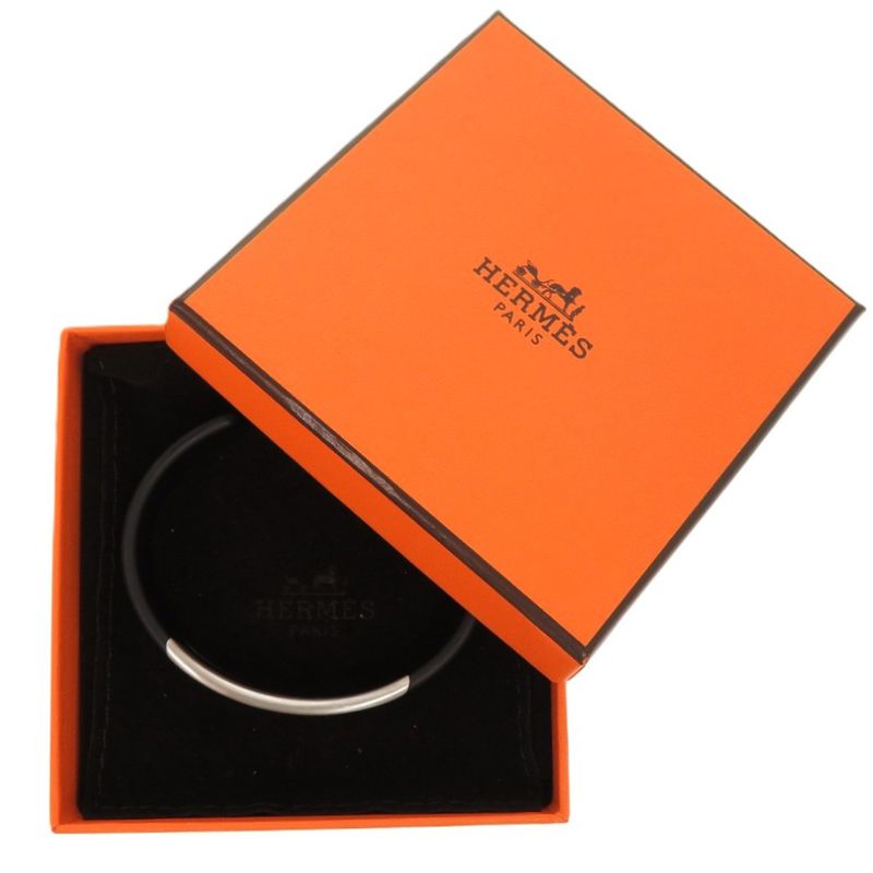 Hermes Trinkaaf Bangle Stainless Steel Black Silver Hardware 0872 — view 3