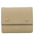 Celine Trifold Wallet Small Folded Multi Function Leather Beige Red Silver