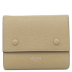 Celine Trifold Wallet Small Folded Multi Function Leather Beige Red Silver