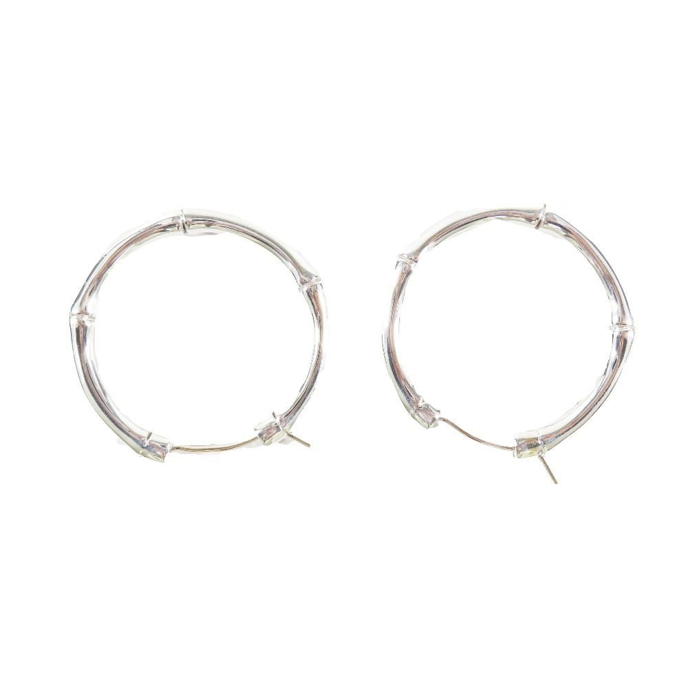 Gucci Polished Bamboo Hoop Earrings Silver Both
