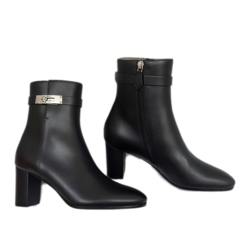 Hermes Short Boots Saint-germain Black 38 1 2 Leather Silver Hardware — view 4