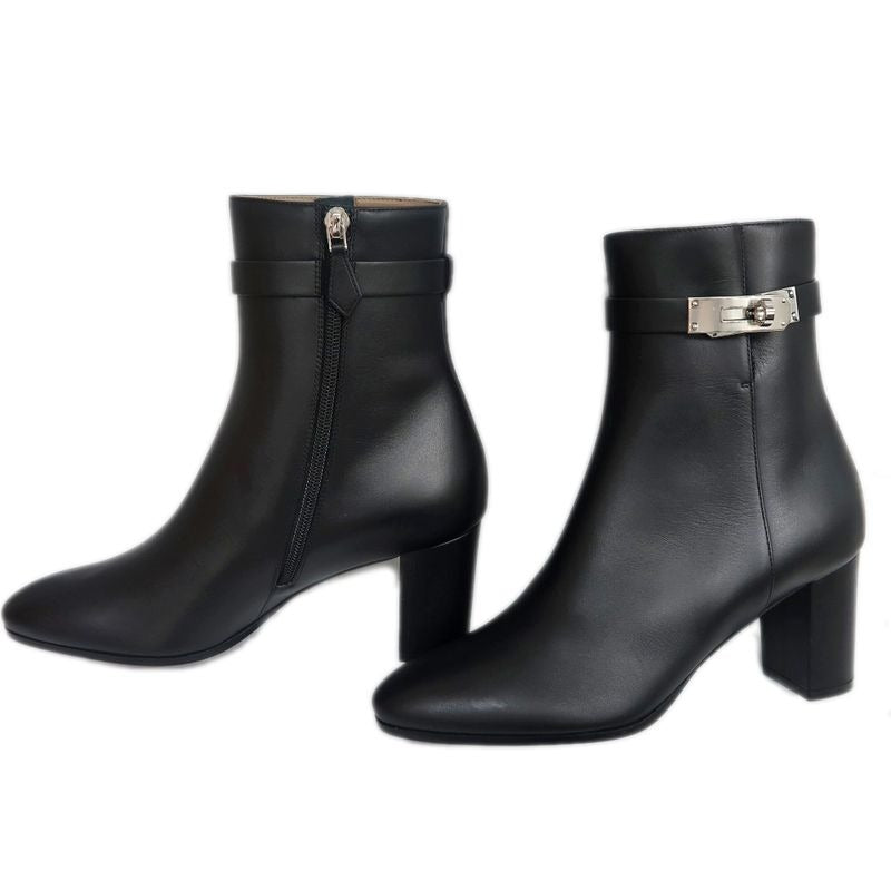 Hermes Short Boots Saint-germain Black 38 1 2 Leather Silver Hardware — view 5
