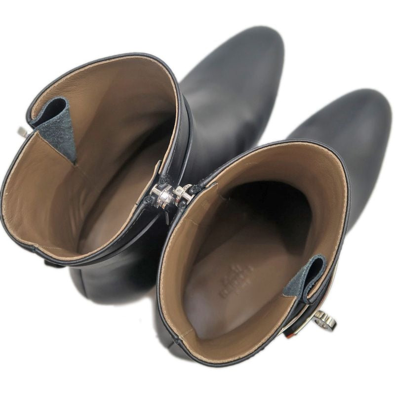 Hermes Short Boots Saint-germain Black 38 1 2 Leather Silver Hardware — view 8