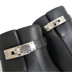 Hermes Short Boots Saint-germain Black 38 1 2 Leather Silver Hardware — view 9