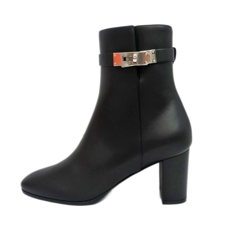 Hermes Short Boots Saint-germain Black 38 1 2 Leather Silver Hardware