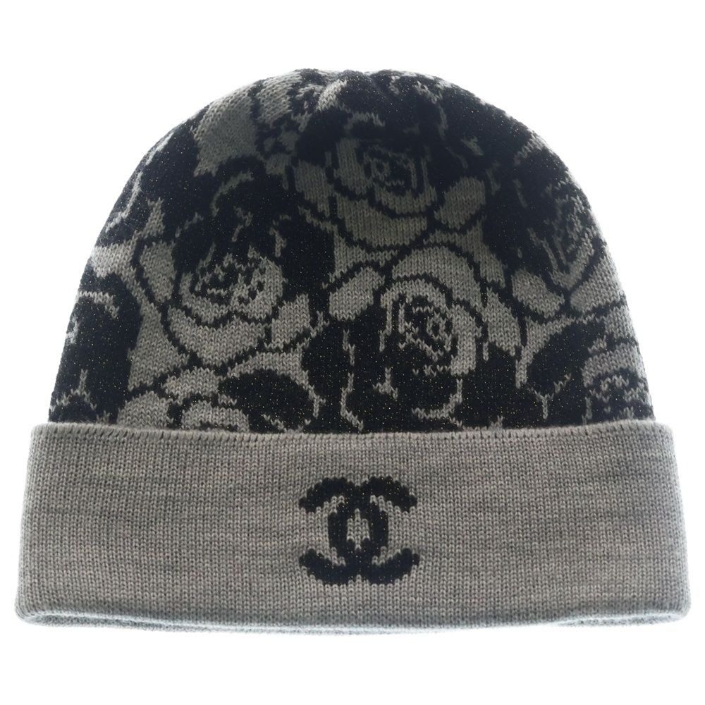 Chanel Camellia CC Logo Cashmere Blend Wool Knit Beanie