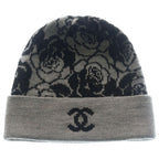 Chanel Camellia CC Logo Cashmere Blend Wool Knit Beanie