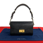 Prada Logo Hardware Leather Tweed Semi One Shoulder Bag Mini — view 2
