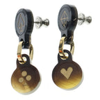Hermes Fete Voges Earrings Playing Card Motif Buffalo Horn Metal Black