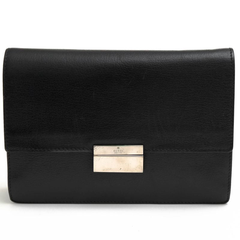 Gucci Bag Second Clutch Men Leather Black 03137 1669 Flap