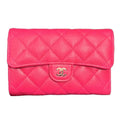 Chanel Quilted Leather Caviar Flap Wallet Bifold Pink