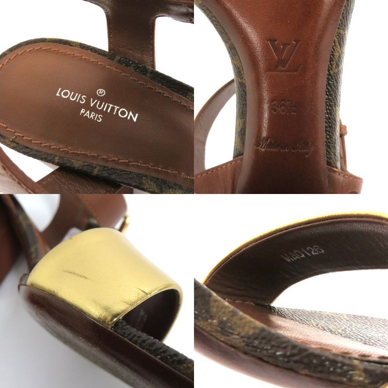 Louis Vuitton Monogram Ankle Strap Heel Sandals Brown Gold 36 1 2 — view 7