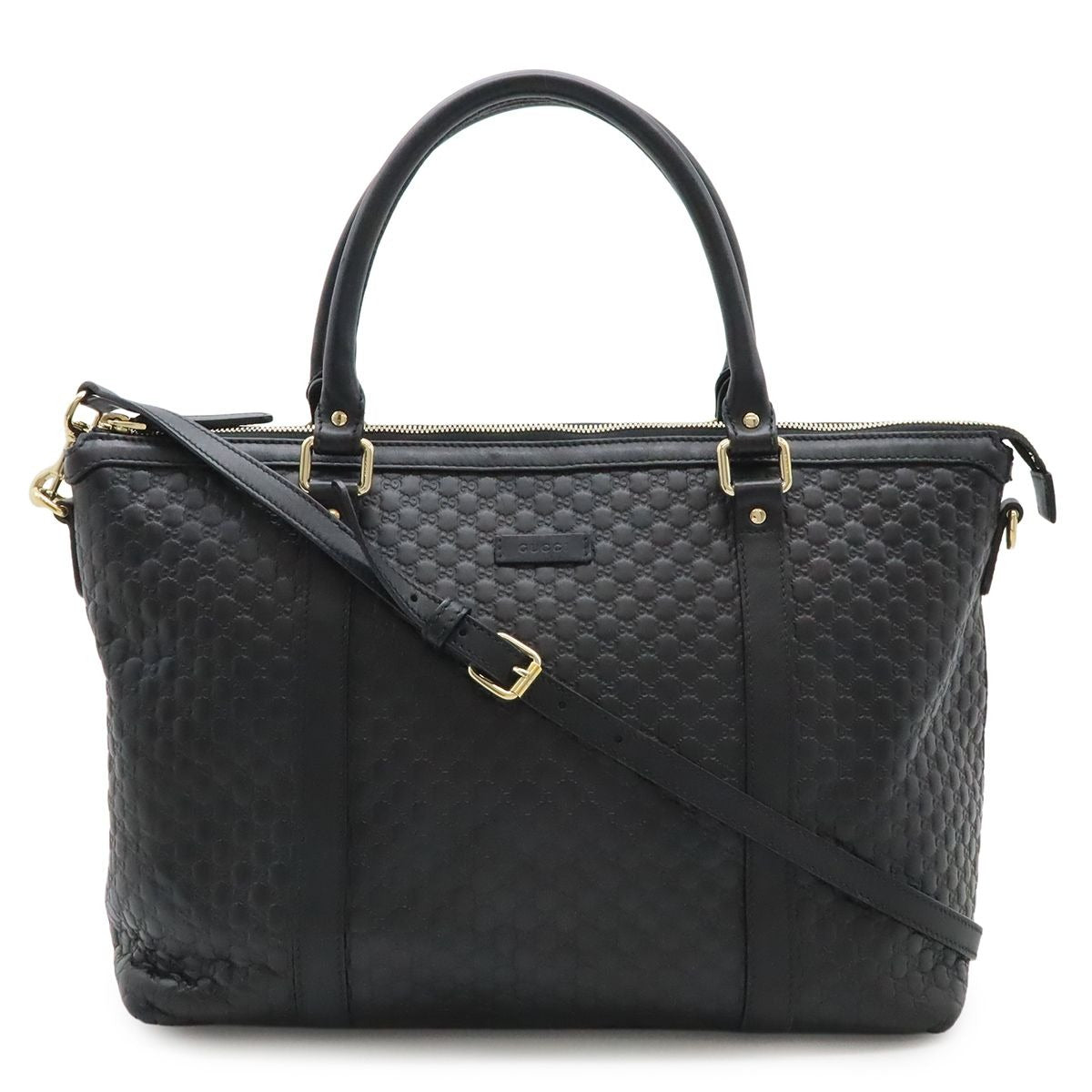 Gucci Micro Guccissima Tote 2-Way Shoulder Bag Crossbody Leather Black Gold