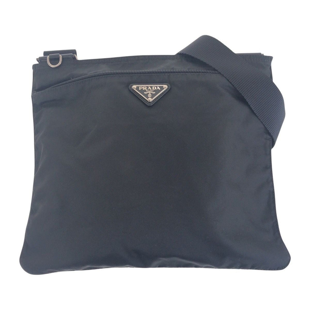 Prada Tessuto Black Silver Nylon Shoulder Bag