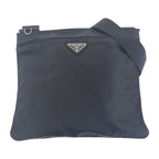 Prada Tessuto Black Silver Nylon Shoulder Bag