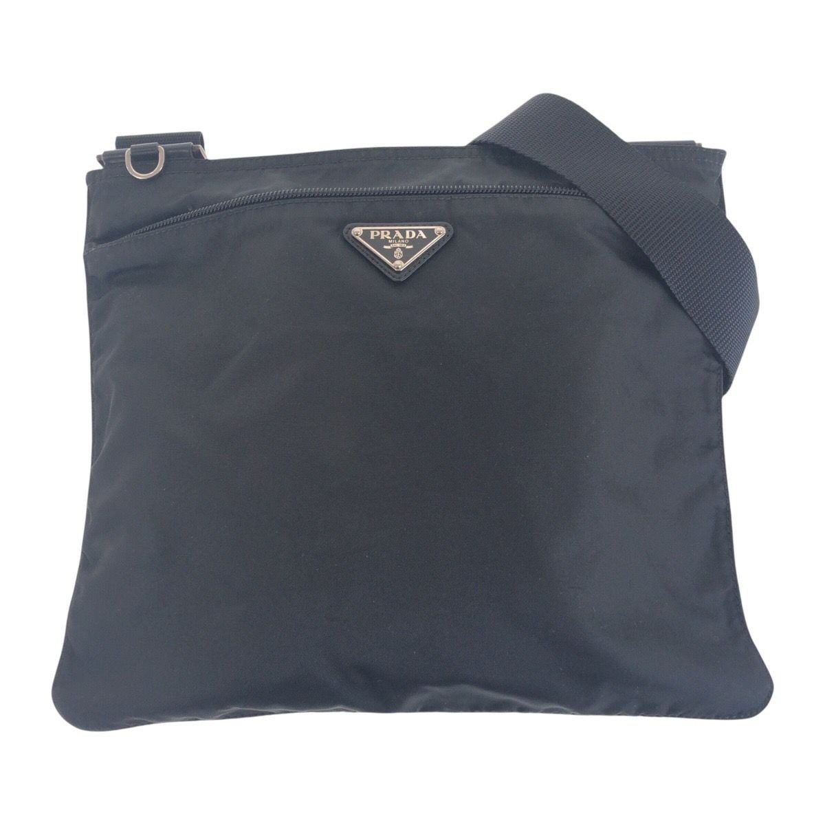 Prada Tessuto Black Silver Nylon Shoulder Bag