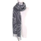 Hermes Entrelac Equestre Scarf Cashmere Horse Fringe Bicolor Gray — view 3
