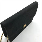 Chanel CC Logo Cotton Jersey Quilted Chain Shoulder Bag Black — view 7