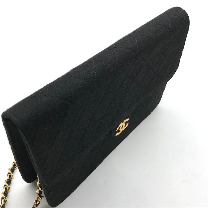 Chanel CC Logo Cotton Jersey Quilted Chain Shoulder Bag Black — view 7