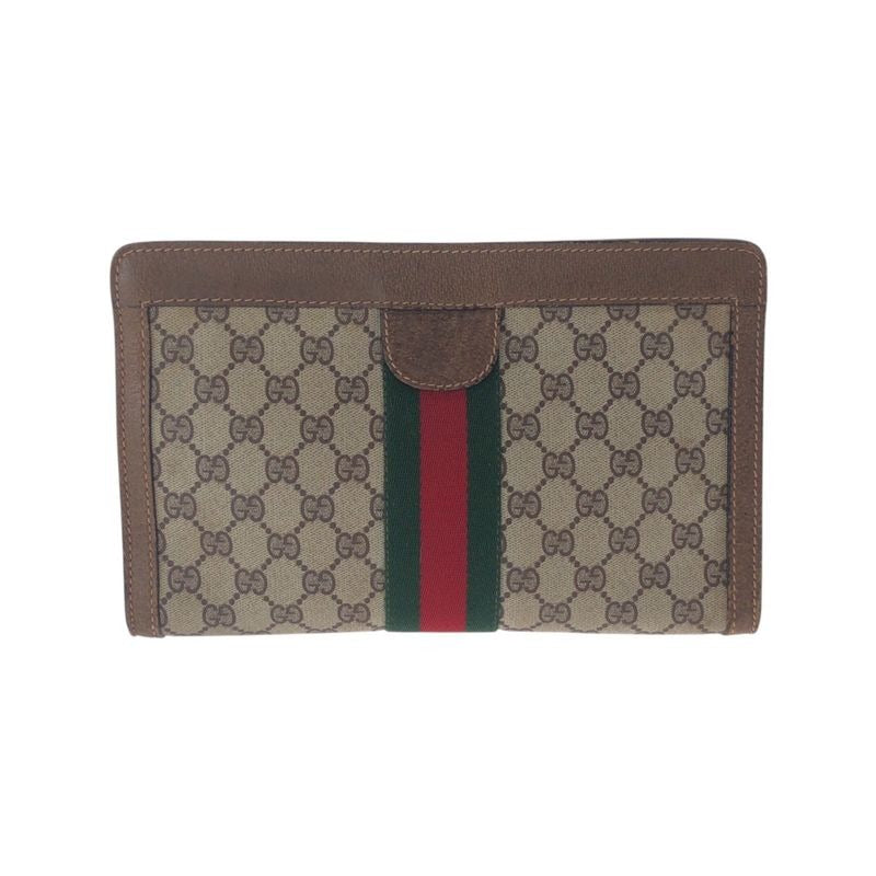 Gucci Vintage Sherry Line Brown Beige GG Supreme Canvas Clutch Bag Second
