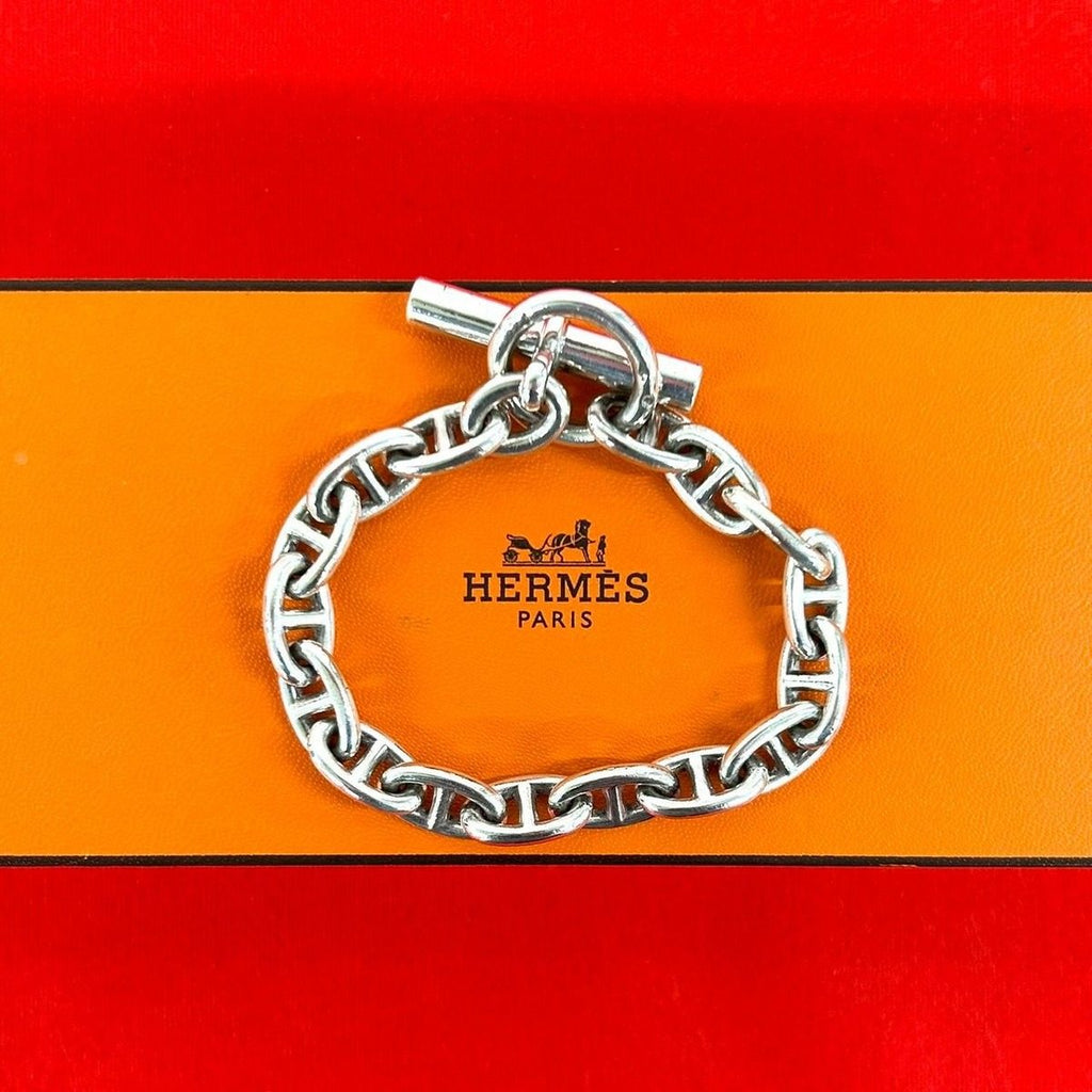 Hermes Chaine D'ancre MM 16 Links Cursive Logo Chain Bracelet