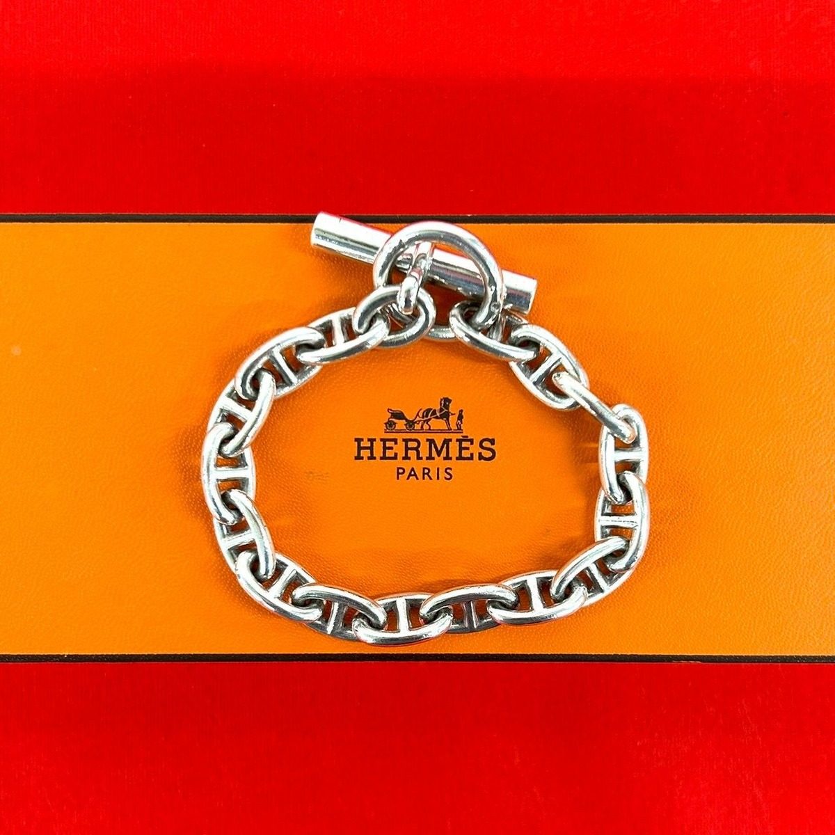 Hermes Chaine D'ancre MM 16 Links Cursive Logo Chain Bracelet
