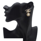Chanel Earrings CC Logo Swing Gold Metal Costume Pearl Rhinestone — view 5