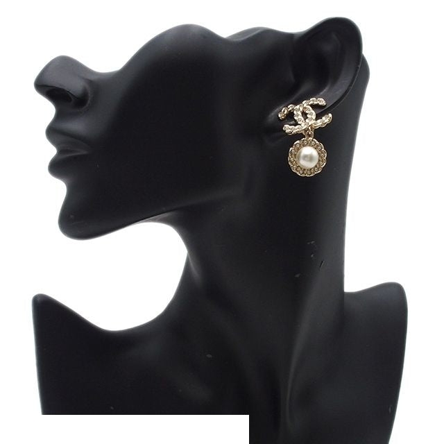 Chanel Earrings CC Logo Swing Gold Metal Costume Pearl Rhinestone — view 5