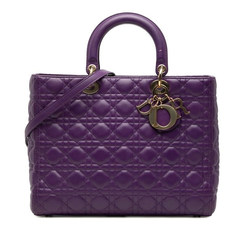 Dior Cannage Large 2-Way Shoulder Bag Purple Leather