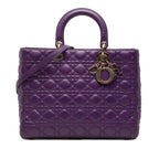 Dior Cannage Large 2-Way Shoulder Bag Purple Leather