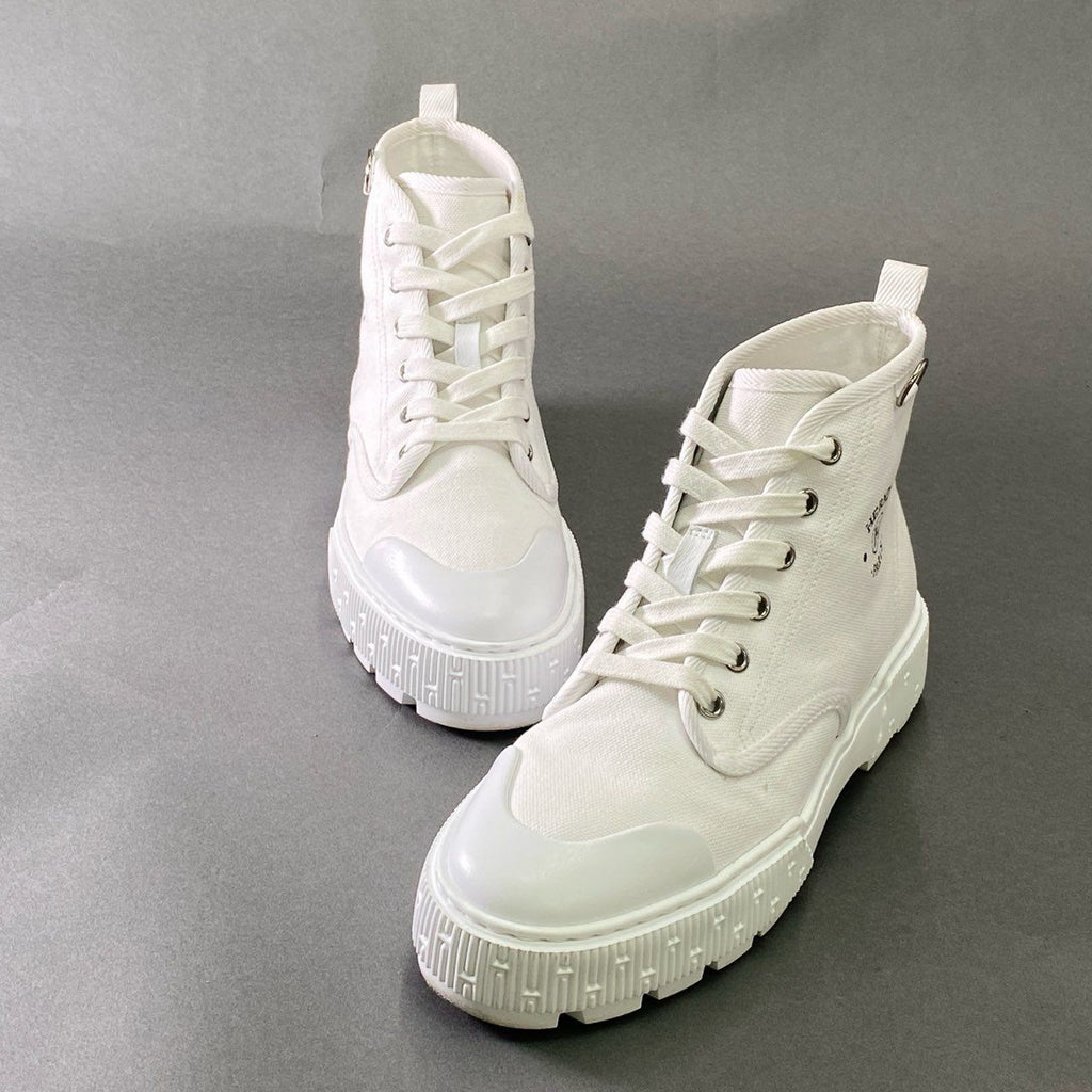Hermes J4 Italian Short Boots High Cut Sneakers Logo Print 36 White Canvas — view 2