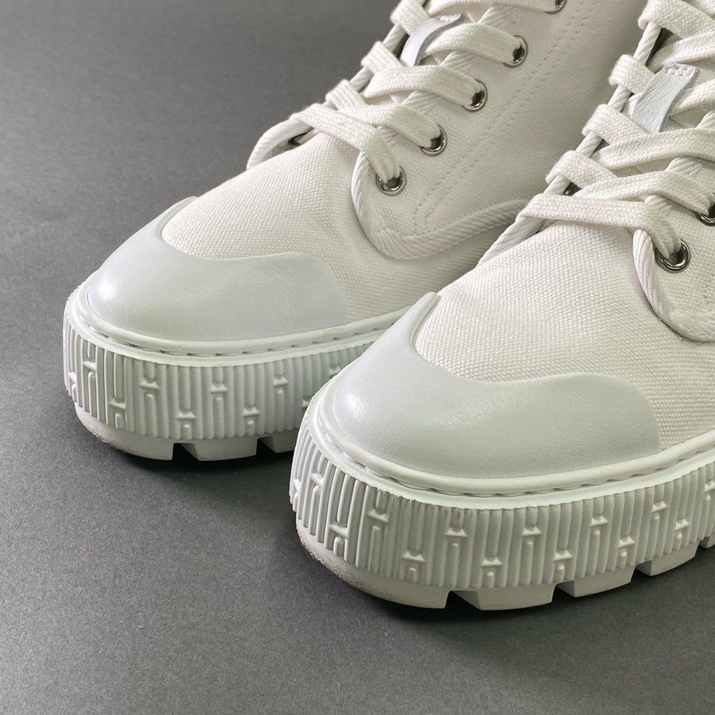 Hermes J4 Italian Short Boots High Cut Sneakers Logo Print 36 White Canvas — view 5
