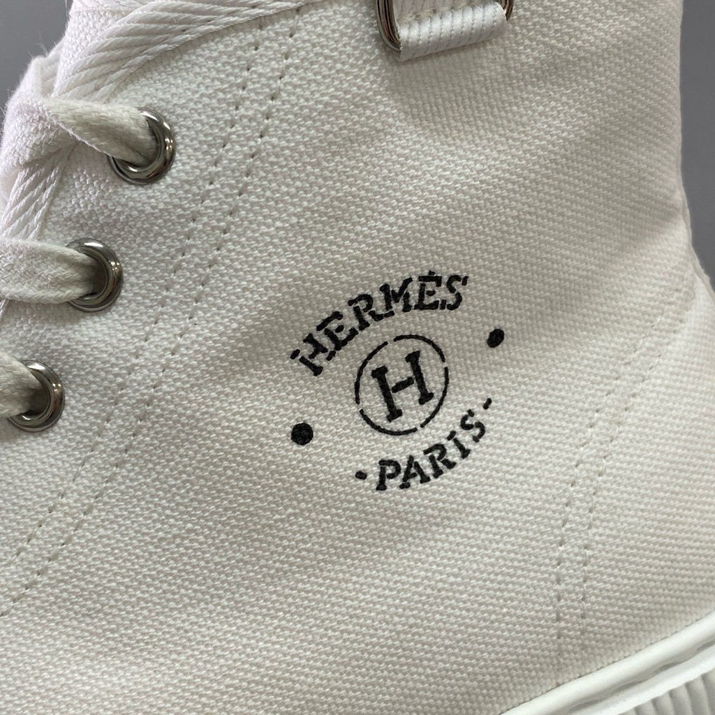 Hermes J4 Italian Short Boots High Cut Sneakers Logo Print 36 White Canvas — view 7