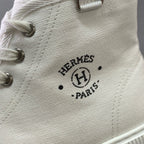 Hermes J4 Italian Short Boots High Cut Sneakers Logo Print 36 White Canvas — view 7