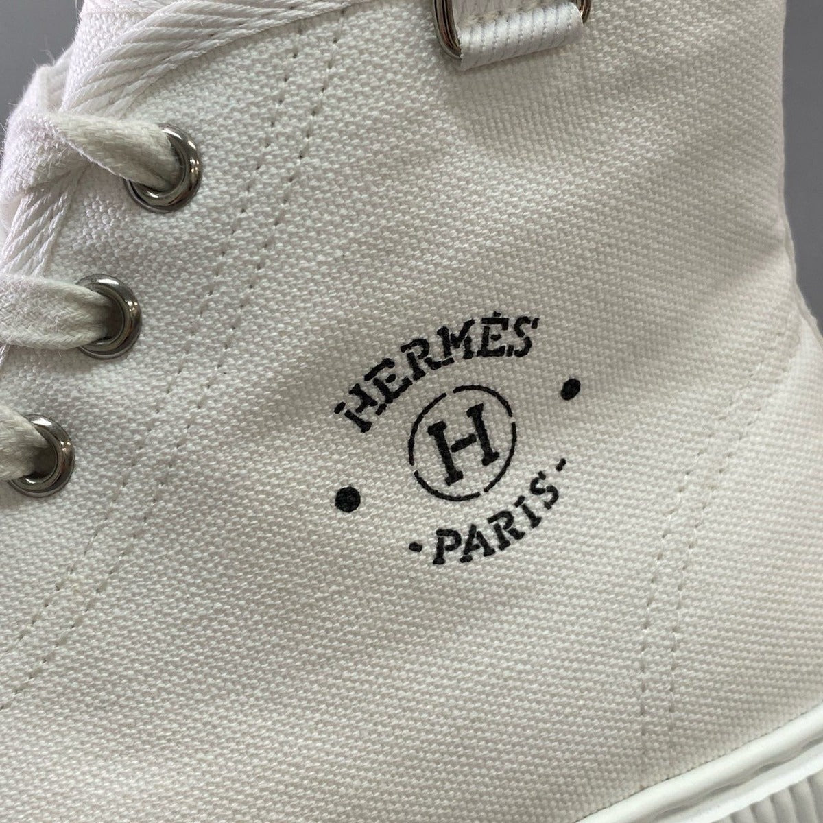 Hermes J4 Italian Short Boots High Cut Sneakers Logo Print 36 White Canvas — view 7