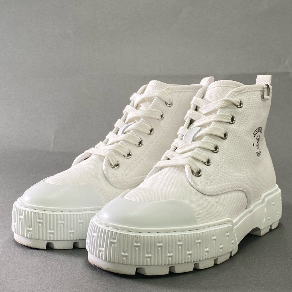 Hermes J4 Italian Short Boots High Cut Sneakers Logo Print 36 White Canvas