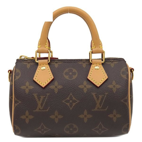 Louis Vuitton 2-Way Bag Nano Speedy Monogram Canvas Gold Shoulder Handbag Brown