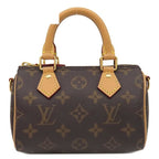 Louis Vuitton 2-Way Bag Nano Speedy Monogram Canvas Gold Shoulder Handbag Brown