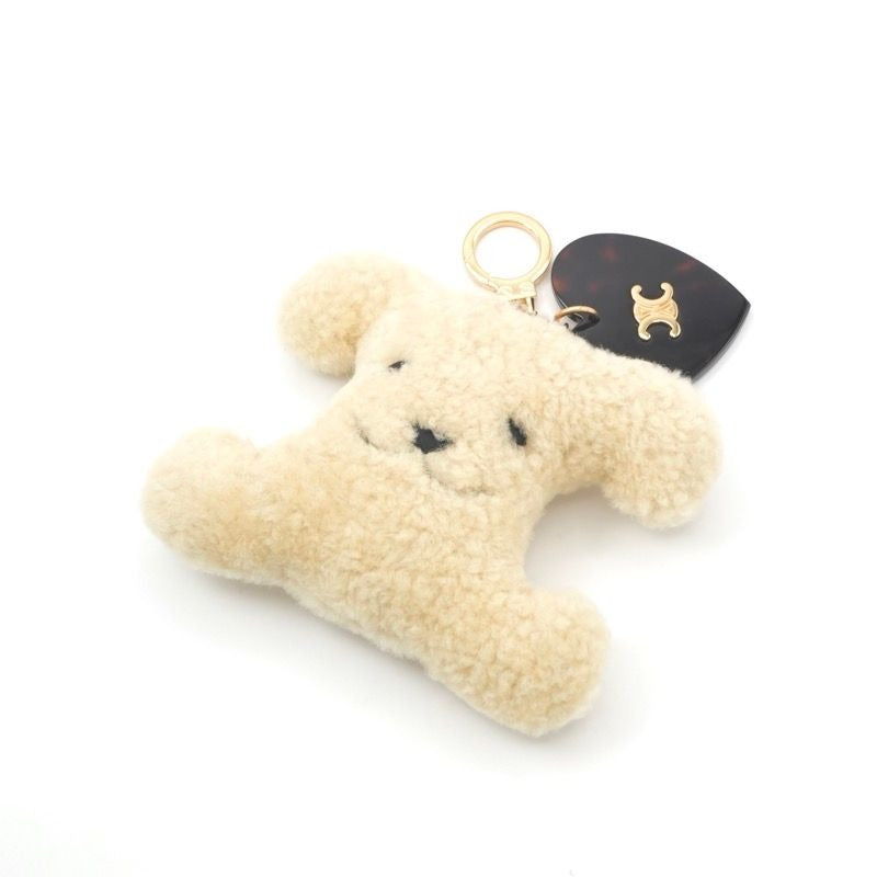 Celine Key Case Beige Brown Gold Triomphe Pom Charm