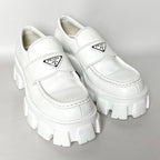 Prada Monolith Brushed Leather Loafers 6.5 White