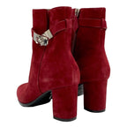 Hermes Saint Germain Boots Short Shoes Kelly Hardware Suede Red Silver — view 4