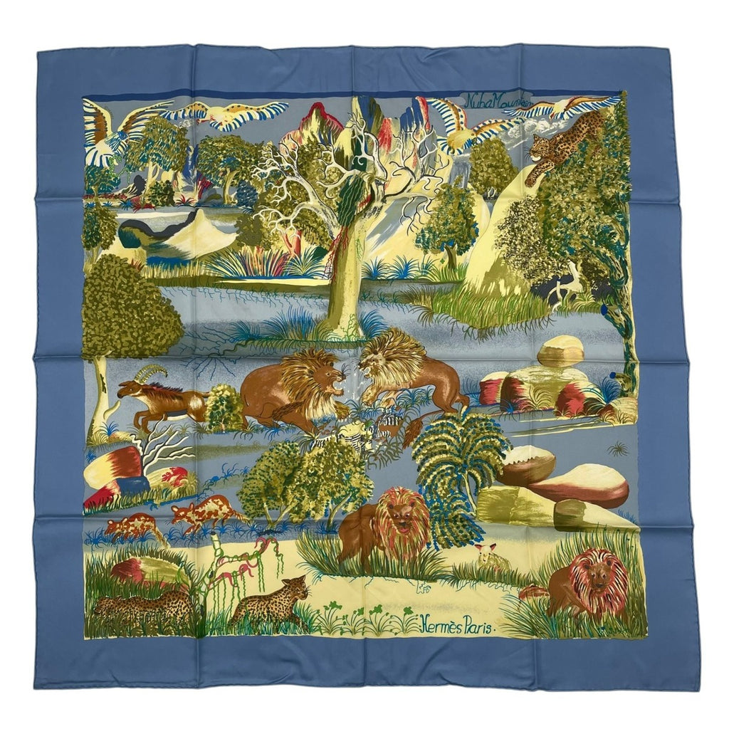Hermes Carre 90 Scarf 100% Silk Nuba Mountain Blue Box — view 2