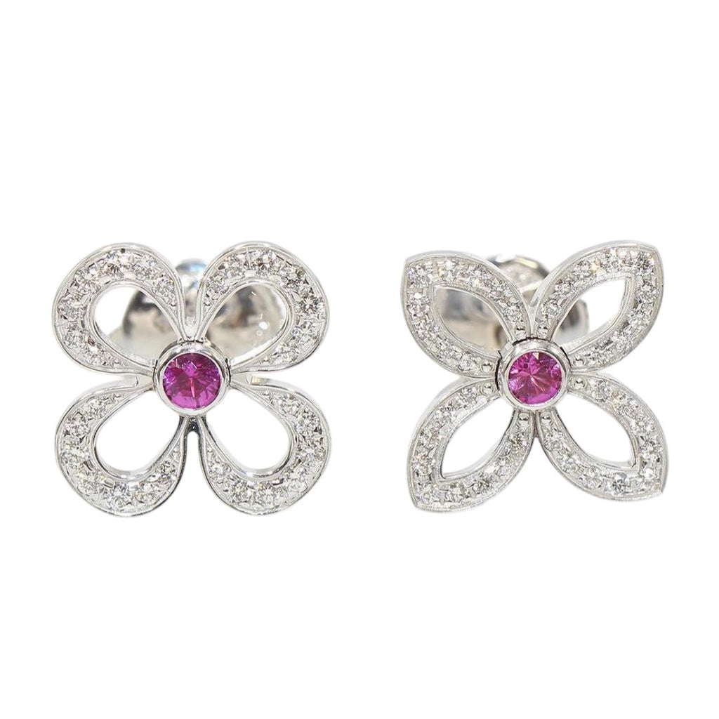 Louis Vuitton 18k White Gold Pink Saffiano Diamond Earrings