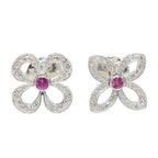 Louis Vuitton 18k White Gold Pink Saffiano Diamond Earrings